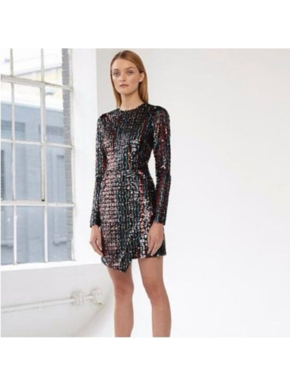 Monique Lhuillier ML Multicolor Sequin Long Sleeve Wrap Dress Size 12